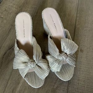 Loeffler Randall Penny Pleated Bow Mules Platinum US 8.5 NWOB
